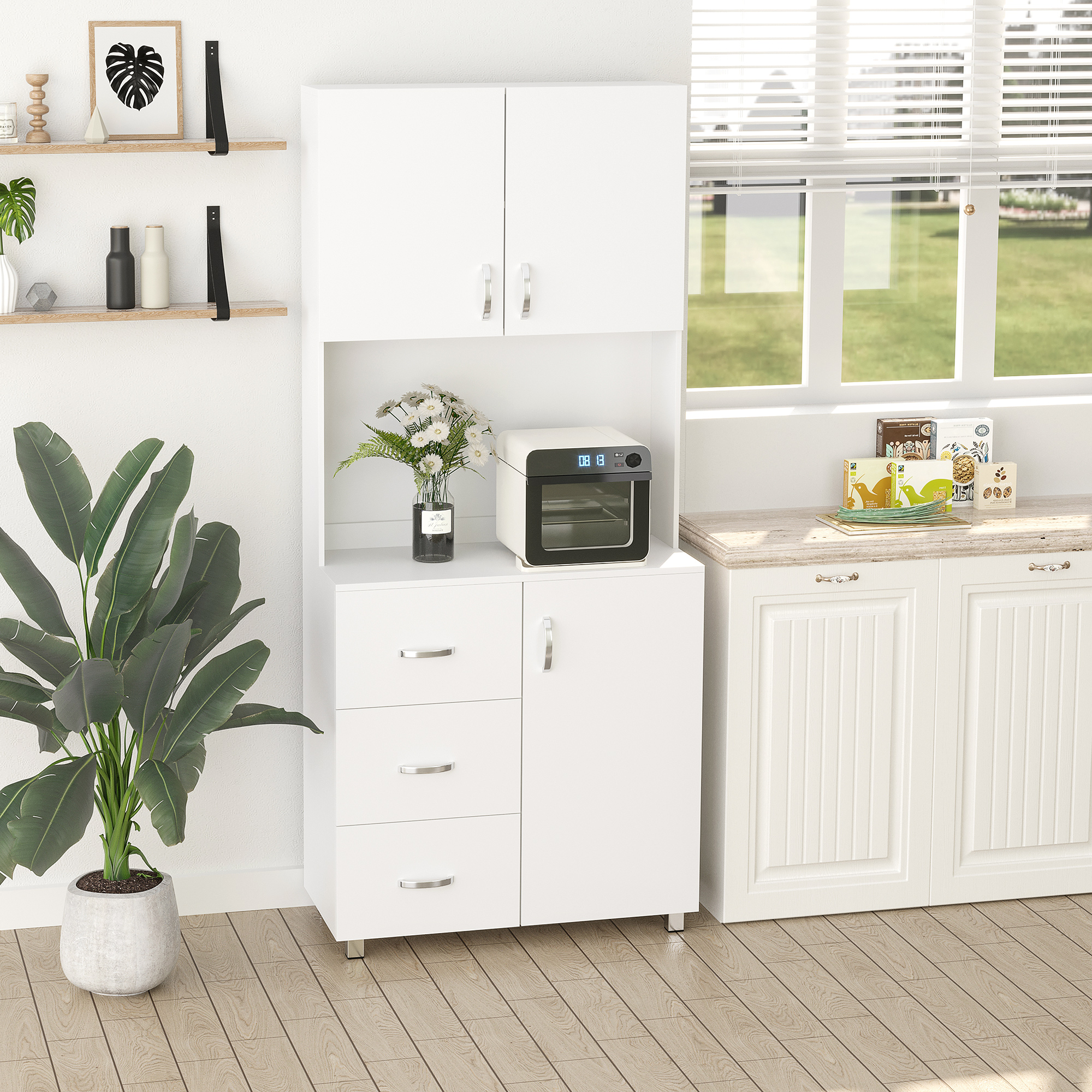 Kitchen Storage Cabinet Wooden Cupboard Organizer Home Furniture, White - Image 4