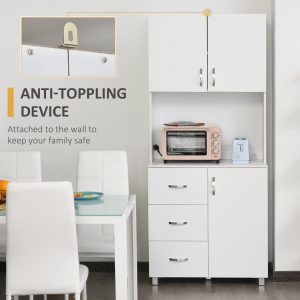 Kitchen Storage Cabinet Wooden Cupboard Organizer Home Furniture, White - Image 8