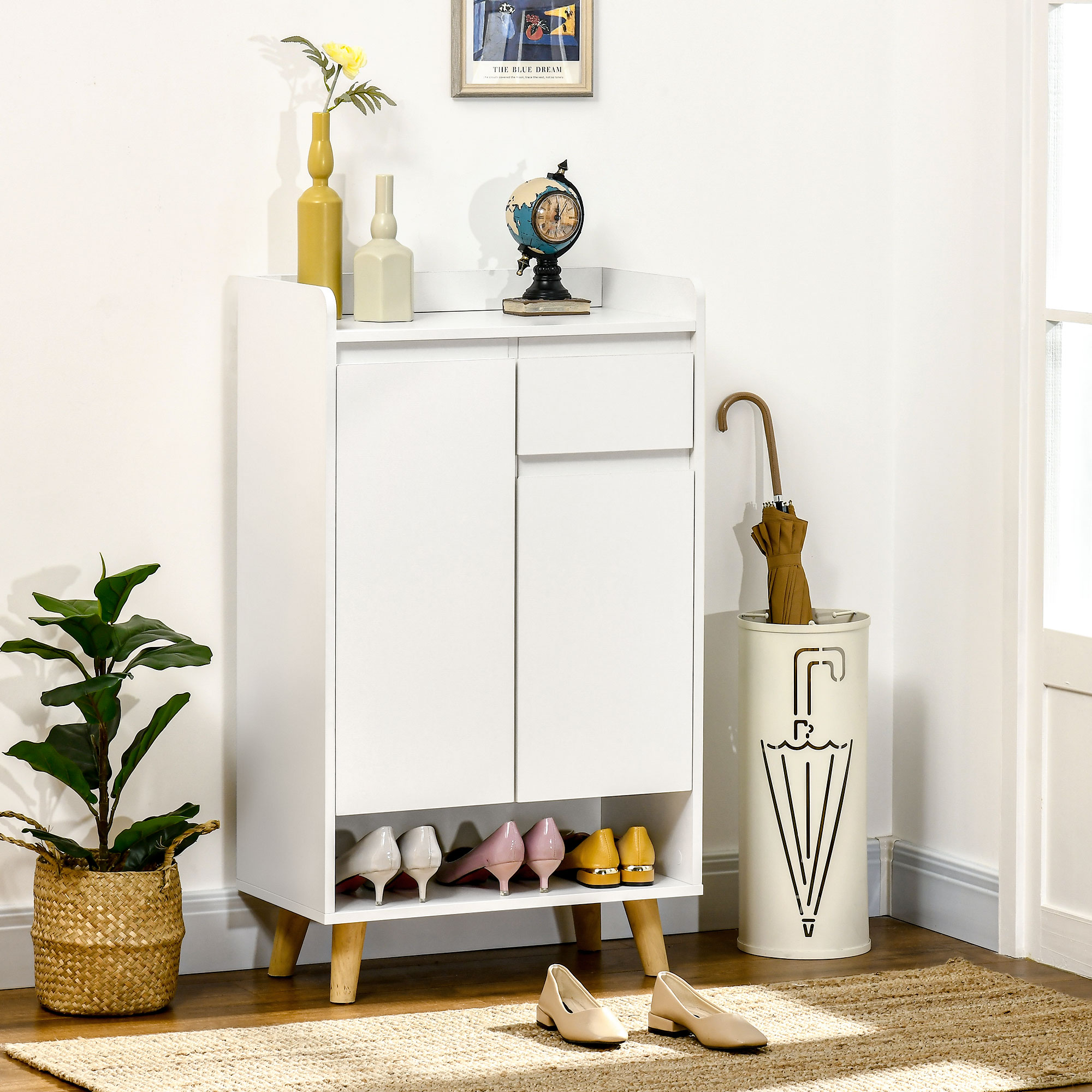 HOMCOM Sideboard Storage Cabinet, Accent Cupboard Drawer for Hallway White - Image 2
