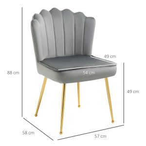Velvet-Feel Shell Luxe Accent Chair Home Bedroom Lounge Metal Legs Grey - Image 3