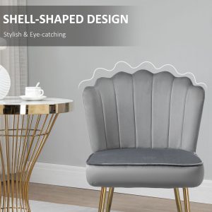 Velvet-Feel Shell Luxe Accent Chair Home Bedroom Lounge Metal Legs Grey - Image 5