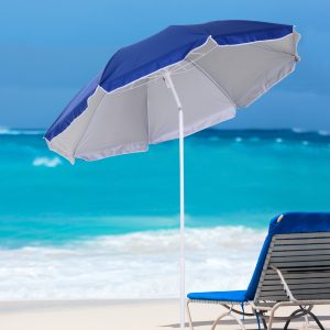 arc1.7m Outdoor Beach Umbrella Parosol Tilt Sun Shelter w/ Bag Blue Outsunny - Image 2