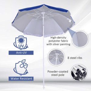 arc1.7m Outdoor Beach Umbrella Parosol Tilt Sun Shelter w/ Bag Blue Outsunny - Image 4