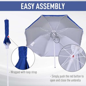 arc1.7m Outdoor Beach Umbrella Parosol Tilt Sun Shelter w/ Bag Blue Outsunny - Image 5