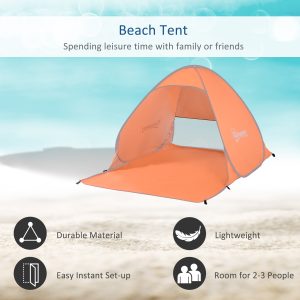 Beach Tent Instant Camping Pop up Tent Sun Shade Shelter, Orange - Image 5