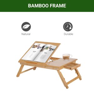 Portable Laptop Desk Notebook Tray PC Bed Drawer Adjustable Bamboo - Image 6