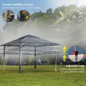 4x m Pop-up Gazebo Double Roof Roller Bag Steel Frame, Dark Grey - Image 5