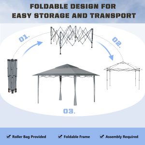 4x m Pop-up Gazebo Double Roof Roller Bag Steel Frame, Dark Grey - Image 6