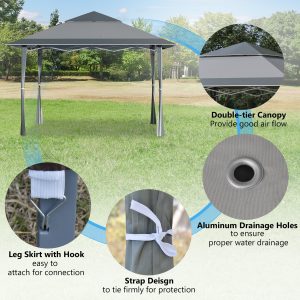 4x m Pop-up Gazebo Double Roof Roller Bag Steel Frame, Dark Grey - Image 7