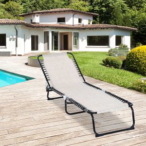 Alternative view of Sun Lounger Folding Chair Recliner & 4 Adjustable Backrest - Cream & White