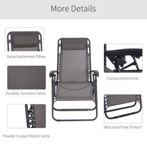 Metal Frame Zero Gravity Lounger w/ Head Pillow for Patio Decking Outsunny - Image 5