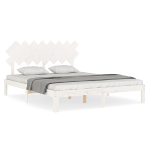 Alternative view of Bed Frame with Headboard White 160x200 cm Solid Wood