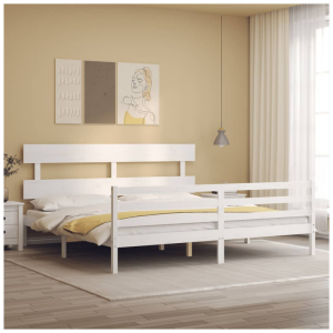 Bed Frame with Headboard White 200x200 cm Solid Wood