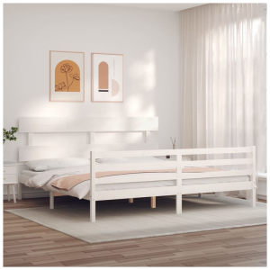 Alternative view of Bed Frame with Headboard White 200x200 cm Solid Wood