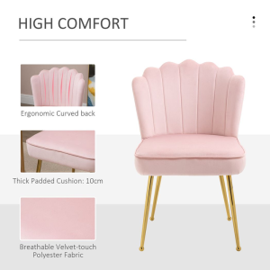 Velvet-Feel Shell Luxe Accent Chair Home Bedroom Lounge with Metal Legs Pink - Image 6