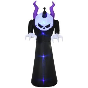 7ft Inflatable Halloween Ghost Horns Blow-Up Outdoor LED Display Flame Effect