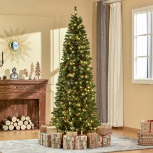 Alternative view of 7FT Prelit Artificial Pencil Christmas Tree Warm White LED Red Berry Green