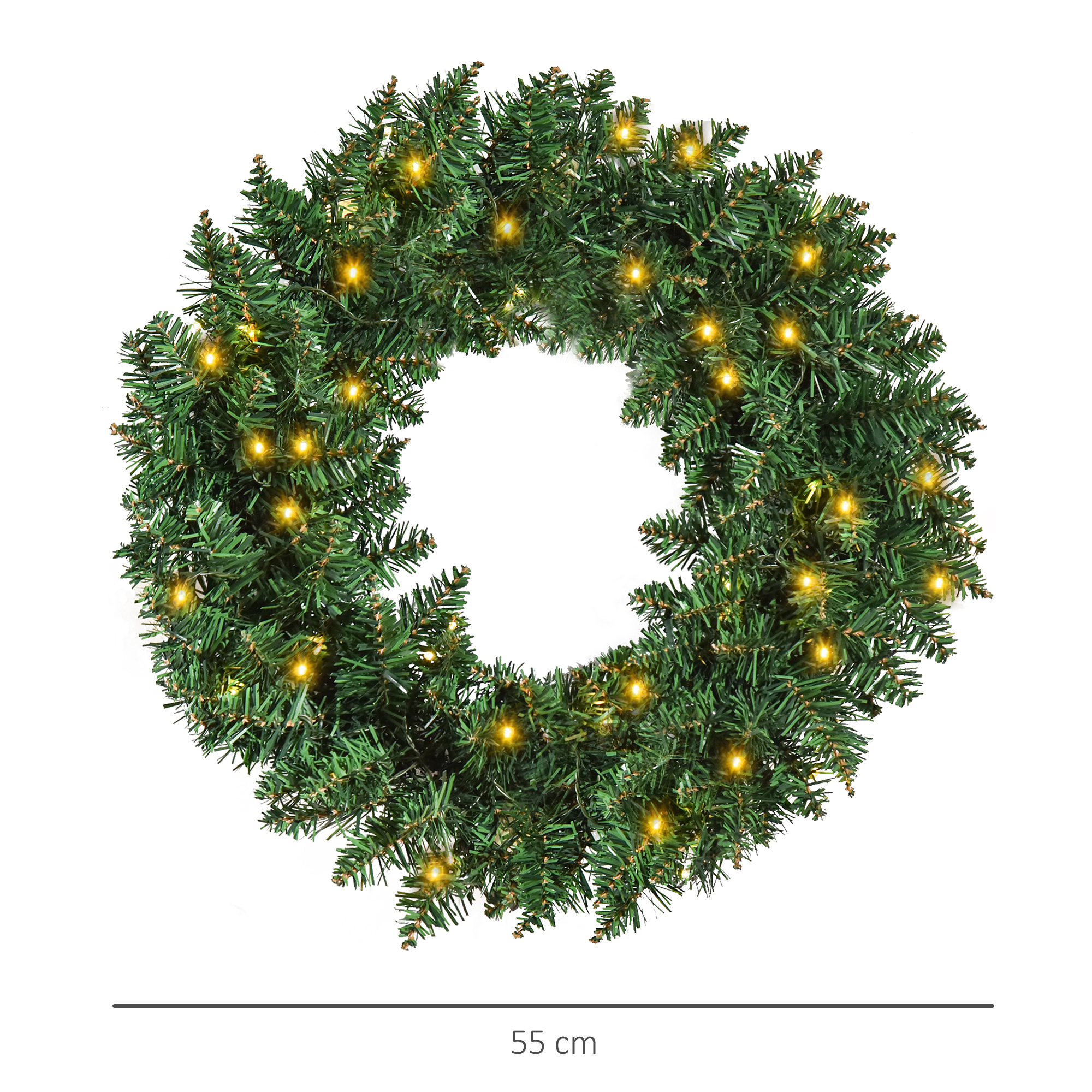 55CM Pre-lit Christmas Wreath 50 Warm White LED Ideal Xmas Artificial Door Deco - Image 3