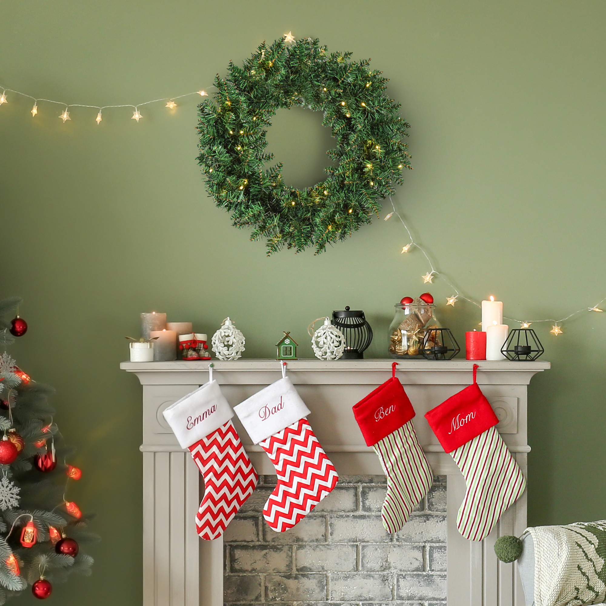 55CM Pre-lit Christmas Wreath 50 Warm White LED Ideal Xmas Artificial Door Deco - Image 8