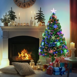 Alternative view of 4FT Green Fibre Optic Artificial Christmas Tree LED Snowflakes Fireproofing