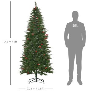7ft Artificial Christmas Tree Holiday with Pencil Shape, Berries - Image 3