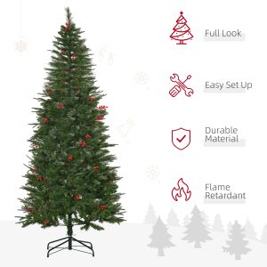 7ft Artificial Christmas Tree Holiday with Pencil Shape, Berries - Image 4