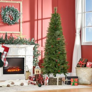6ft Artificial Christmas Tree Holiday with Pencil Shape, Berries - Image 2