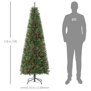 6ft Artificial Christmas Tree Holiday with Pencil Shape, Berries - Image 3