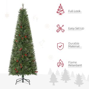 6ft Artificial Christmas Tree Holiday with Pencil Shape, Berries - Image 4