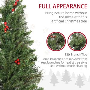 6ft Artificial Christmas Tree Holiday with Pencil Shape, Berries - Image 5