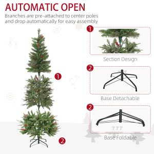 6ft Artificial Christmas Tree Holiday with Pencil Shape, Berries - Image 6