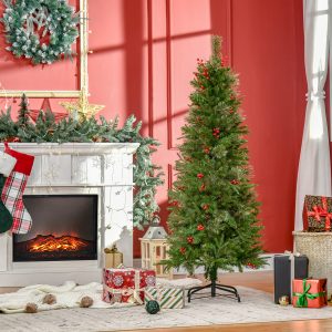 5ft Artificial Christmas Tree Holiday with Pencil Shape, Berries - Image 2