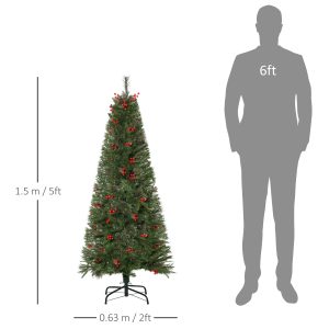 5ft Artificial Christmas Tree Holiday with Pencil Shape, Berries - Image 3