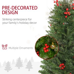 5ft Artificial Christmas Tree Holiday with Pencil Shape, Berries - Image 6