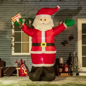 Alternative view of Outsunny 8' Inflatable Christmas Santa Claus Holds Light Sign of Blessings LED