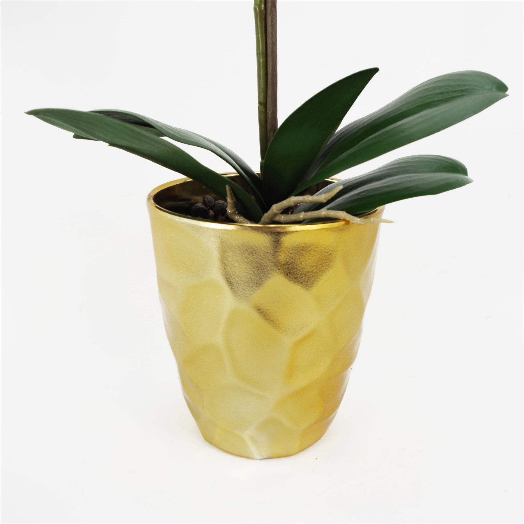 54cm Artificial Orchid Plant - White with Gold Pot - Image 3