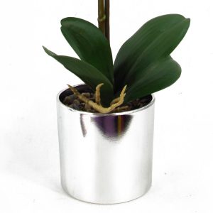 46cm Artificial Orchid Red with Silver Pot - Image 6