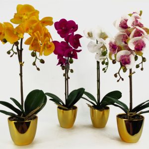 48cm Golden Orchid Artificial - Yellow with Gold Pot - Image 3