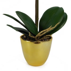 48cm Golden Orchid Artificial - Yellow with Gold Pot - Image 5
