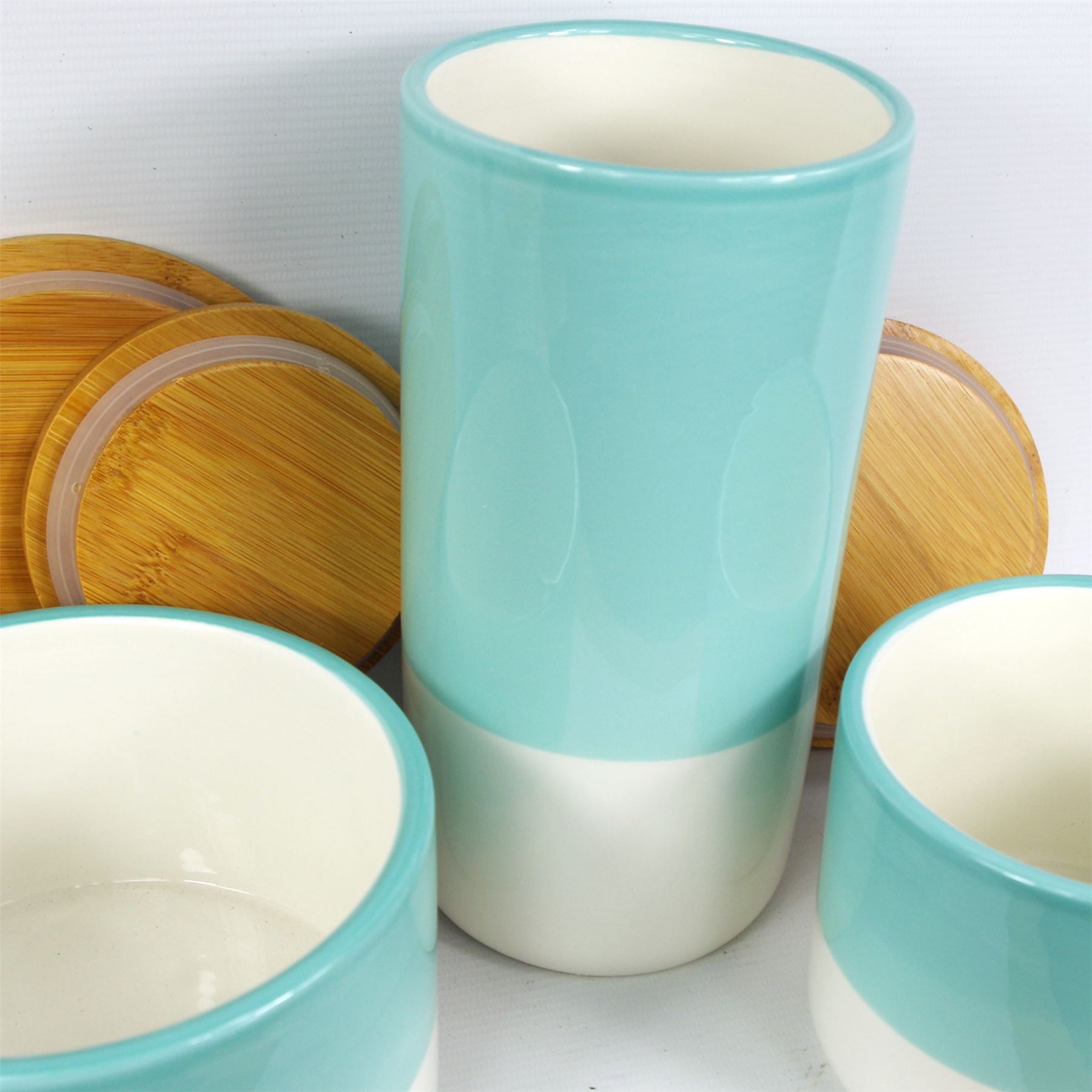 Set of Three Canisters Aqua Green Ceramic Storage Jars with Lids - Image 7
