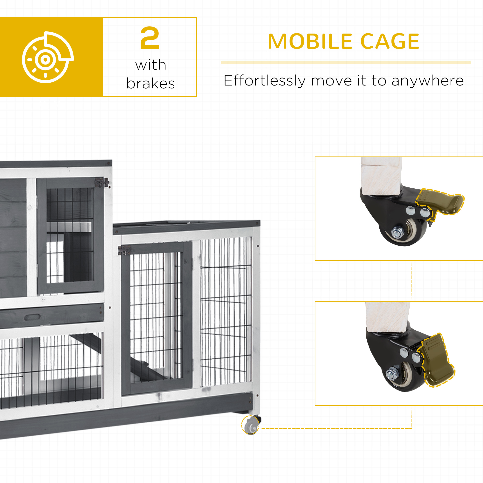 Wooden Rabbit Hutch Bunny Guinea Pigs House Cage Wheels Indoor 110 x 50 x 86cm - Image 7