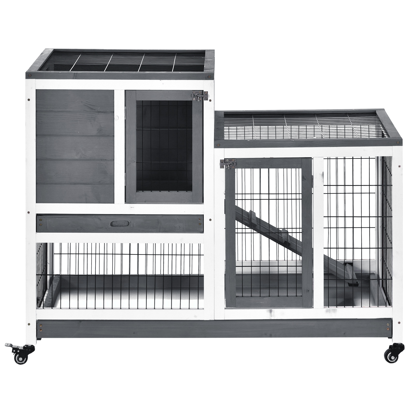 Wooden Rabbit Hutch Bunny Guinea Pigs House Cage Wheels Indoor 110 x 50 x 86cm - Image 8
