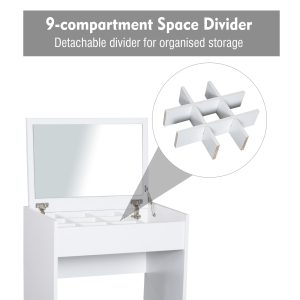 Dressing Table Set Padded Stool Flip-up Mirror Multi-purpose - White - Image 5
