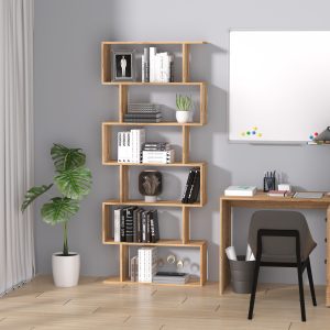 Alternative view of 6-Tier Wooden Modern S-Shaped Shelf Storage Unit Home Office Oak Colour