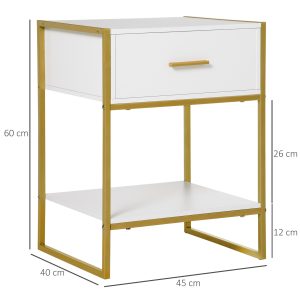 Modern Bedside Table Side Table Nightstand w/ Drawer Shelf White Gold - Image 3