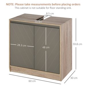 60x60cm Under-Sink Storage Cabinet w/ Adjustable Shelf 2 Doors Cabinet - Image 3