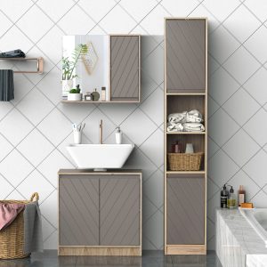 60x60cm Under-Sink Storage Cabinet w/ Adjustable Shelf 2 Doors Cabinet - Image 7