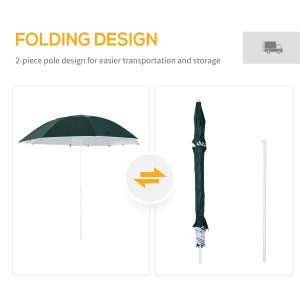 Beach Umbrella Sun Shelter 2 in 1 Umbrella UV Protection Steel Green Outsunny - Image 5