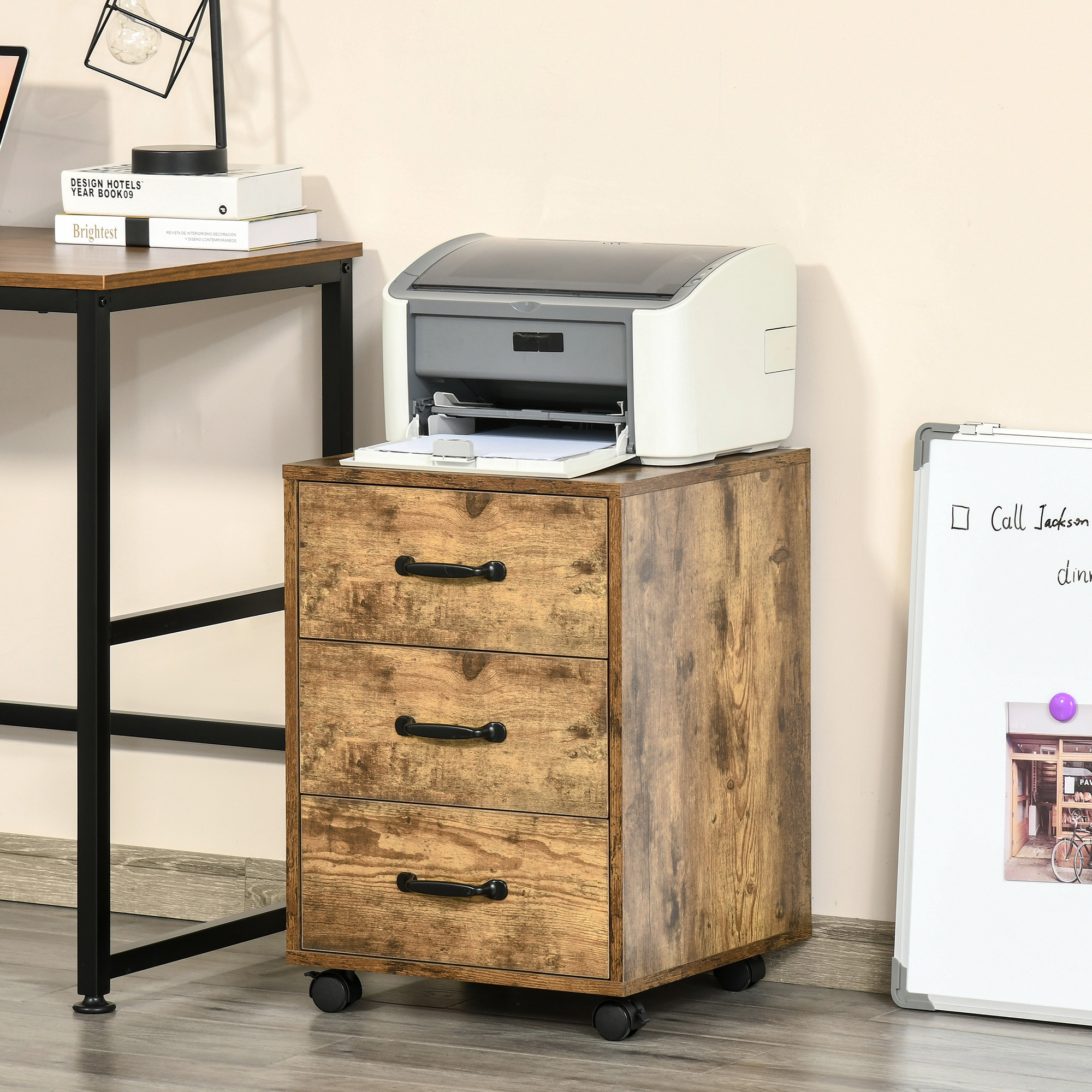 Rolling File Cabinet with 3 Drawers, Under Desk Mobile Filing Organizer HOMCOM - Image 2