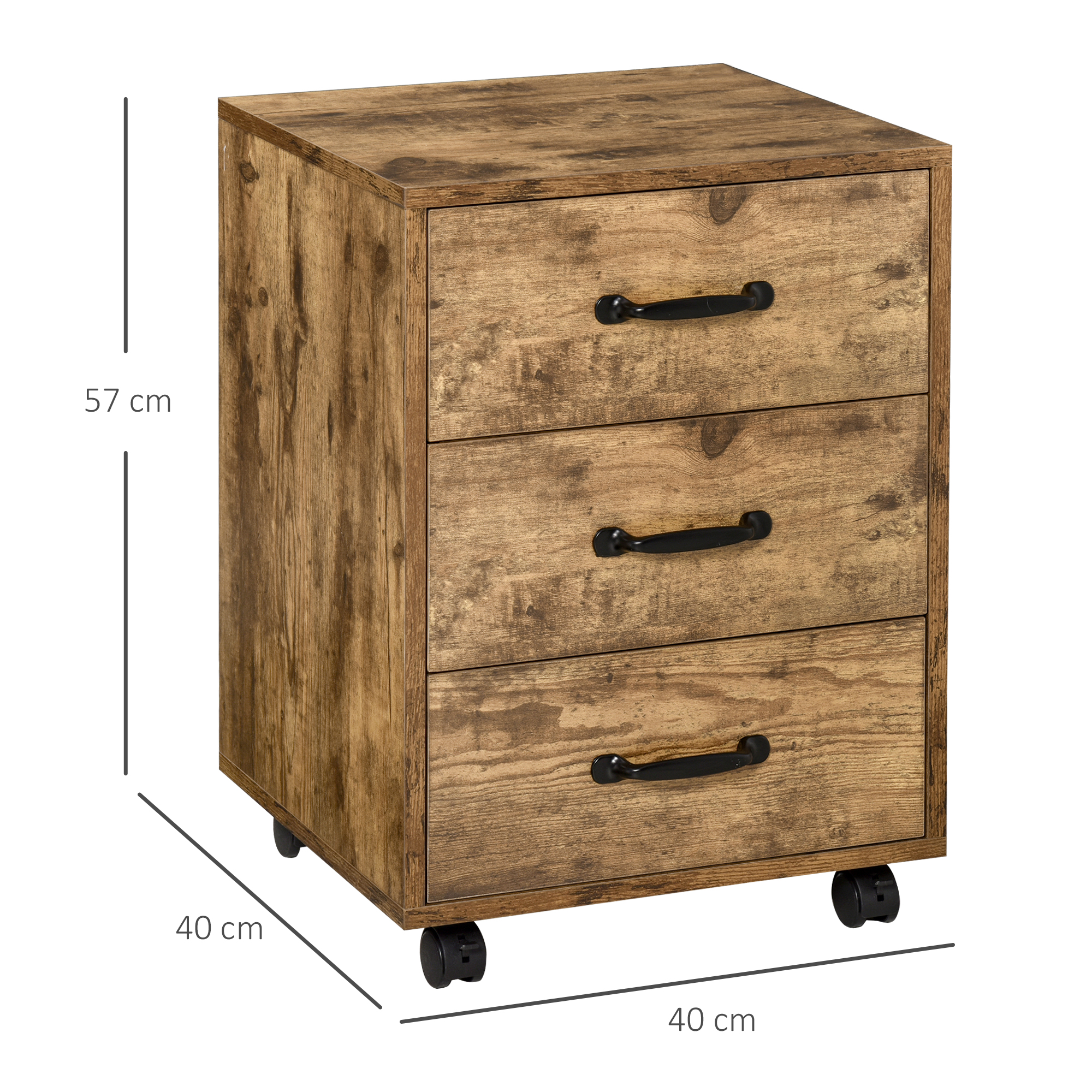 Rolling File Cabinet with 3 Drawers, Under Desk Mobile Filing Organizer HOMCOM - Image 3